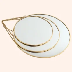 Spiegels-MISOU Spiegel Set van 3 Rond Goud Metaal Wandspiegel