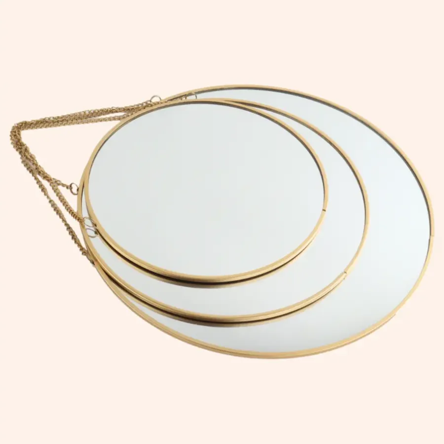 Spiegels-MISOU Spiegel Set van 3 Rond Goud Metaal Wandspiegel