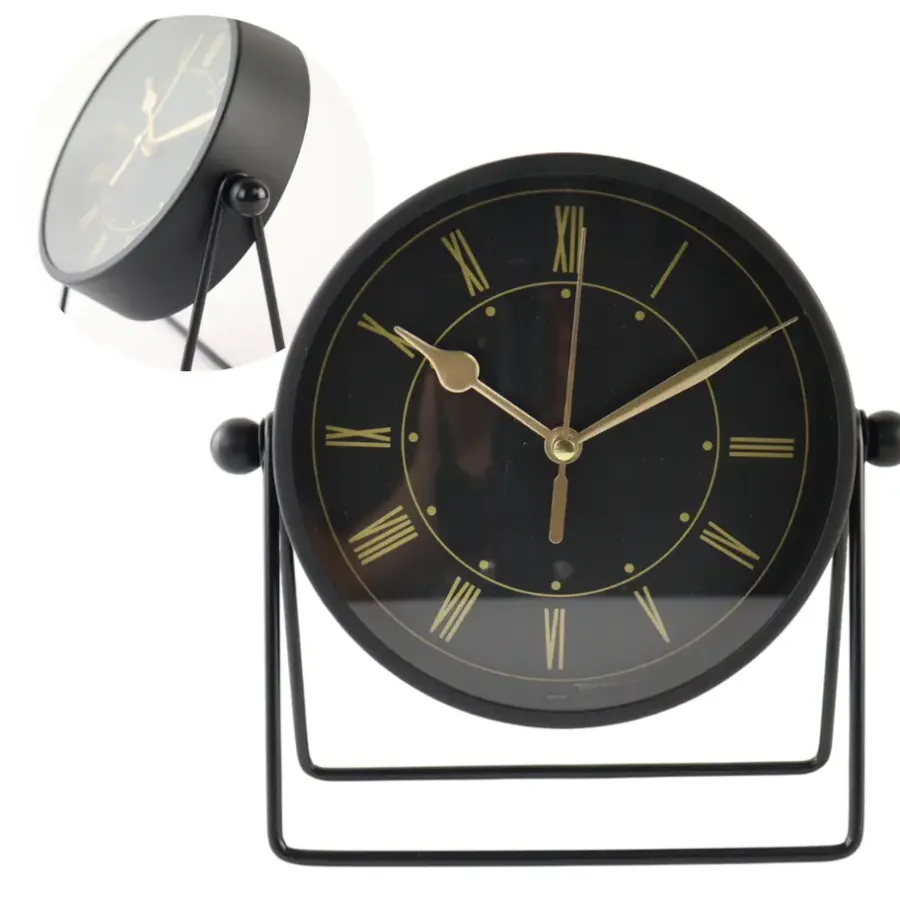 MISOU Tafelklok Zwart Metaal Goude Wijzerplaat 19cm