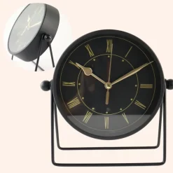 MISOU Tafelklok Zwart Metaal Goude Wijzerplaat 19cm