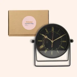 MISOU Tafelklok Zwart Metaal Goude Wijzerplaat 19cm