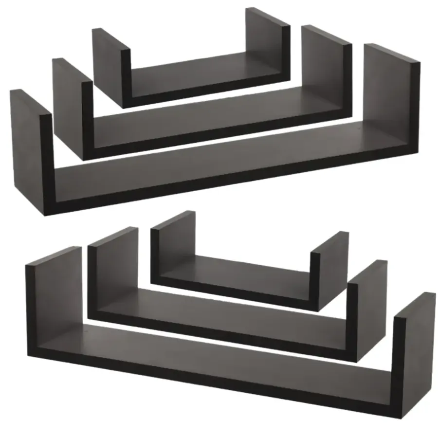 MISOU Zwarte Wandplanken Set van 6 Fotoplank Boekenplank Woonkamer