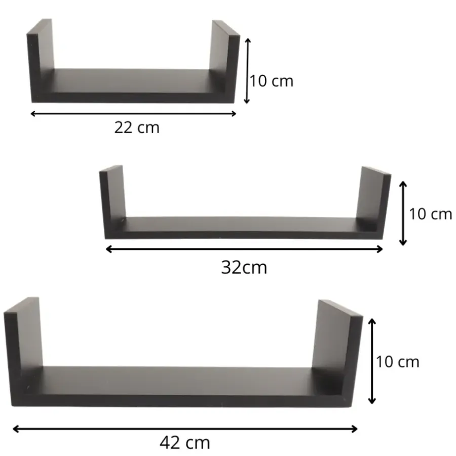 MISOU Zwarte Wandplanken Set van 6 Fotoplank Boekenplank Woonkamer