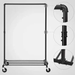 ACAZA Mobiel kledingrek - 1 rail - zwart