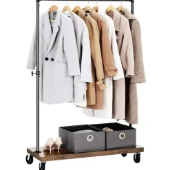 Merkloos Mobiel kledingrek - rustiek heavy-duty - 1 rail - industrieel design - bruin