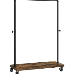 Merkloos Mobiel kledingrek - rustiek heavy-duty - 1 rail - industrieel design - bruin