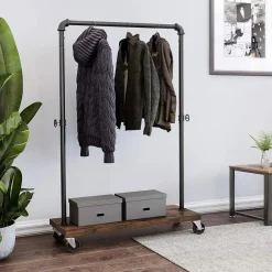 Merkloos Mobiel kledingrek - rustiek heavy-duty - 1 rail - industrieel design - bruin