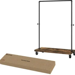 Merkloos Mobiel kledingrek - rustiek heavy-duty - 1 rail - industrieel design - bruin