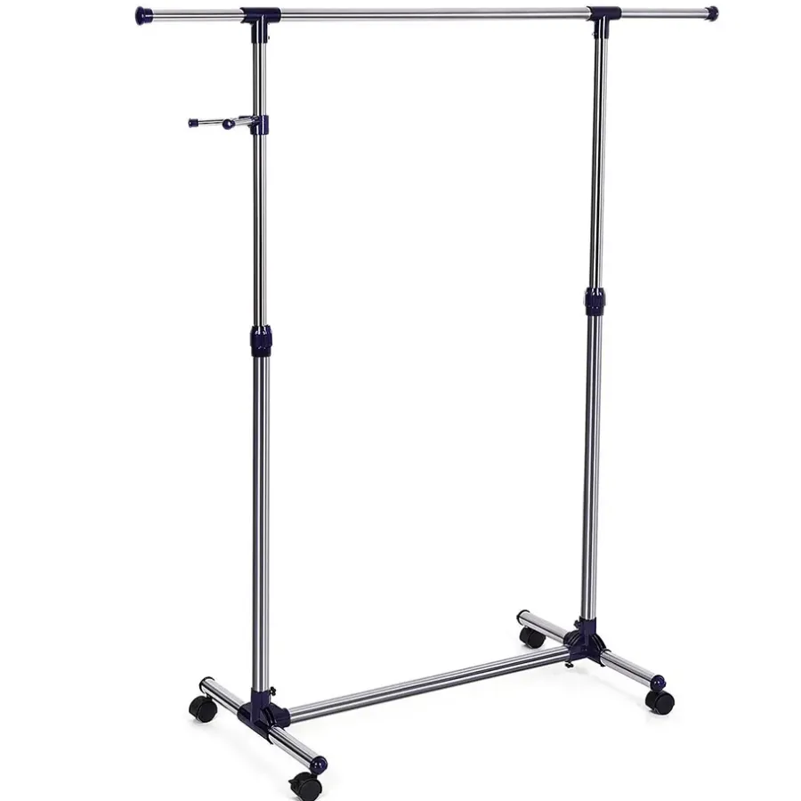 Kledingopbergers|Kledingrekken-ACAZA Mobiel kledingrek - verstelbaar - 1 rail en 2 haken - 87x165x44 cm - zilvergrijs
