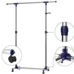 Kledingopbergers|Kledingrekken-ACAZA Mobiel kledingrek - verstelbaar - 1 rail en 2 haken - 87x165x44 cm - zilvergrijs