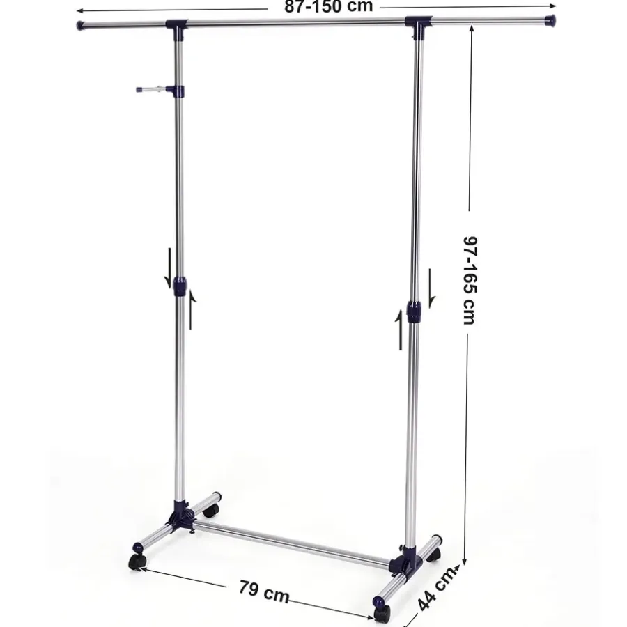 Kledingopbergers|Kledingrekken-ACAZA Mobiel kledingrek - verstelbaar - 1 rail en 2 haken - 87x165x44 cm - zilvergrijs