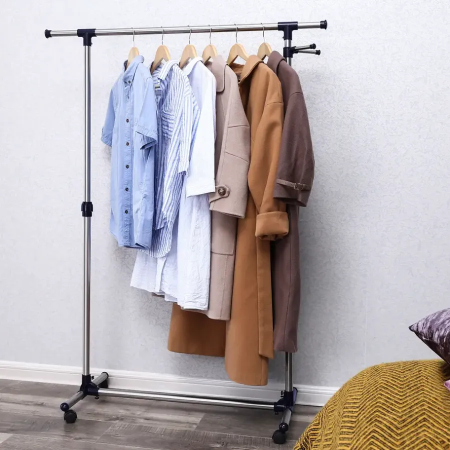 Kledingopbergers|Kledingrekken-ACAZA Mobiel kledingrek - verstelbaar - 1 rail en 2 haken - 87x165x44 cm - zilvergrijs