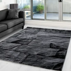 Laagpolige Vloerkleden-Muratap Modern Design Vloerkleed Parma - Zwart/Grijs - Laagpolig 120x170 cm