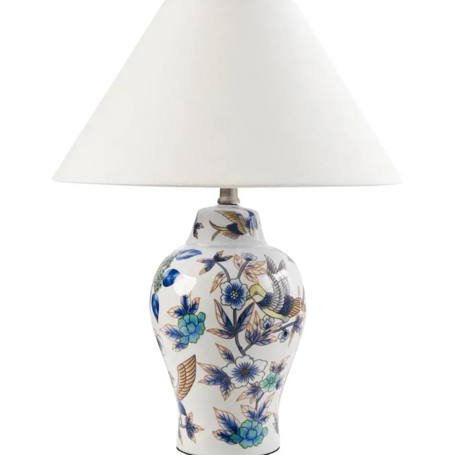 Tafellampen-Leen Bakker MORACA - Tafellamp - Wit/Blauw - Porselein/Linnen