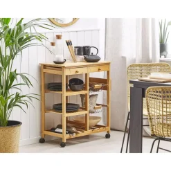 Trolleys-Beliani MORINO - Keukentrolley - Lichte houtkleur - Bamboehout