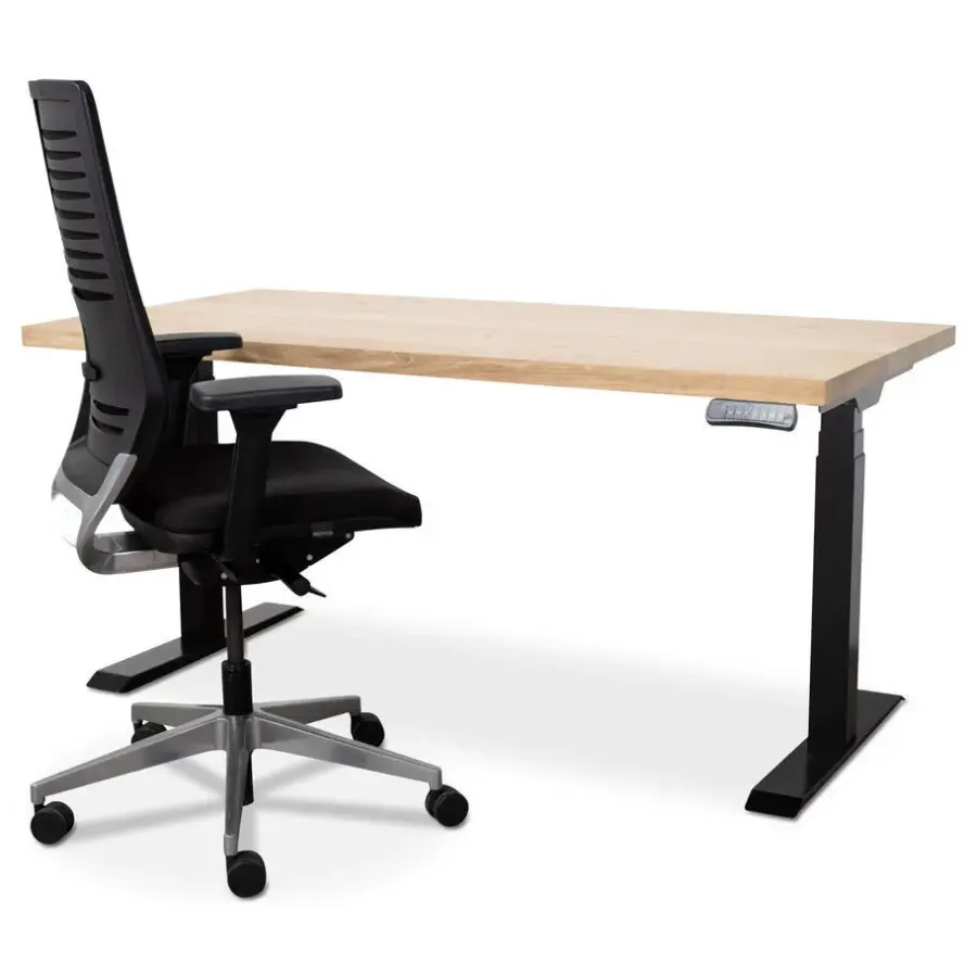 Zit-Sta-Bureaus-Lineaflex MRC MRC Zit-sta bureau massief eiken blad 160x80 zwart frame NEN-EN 527