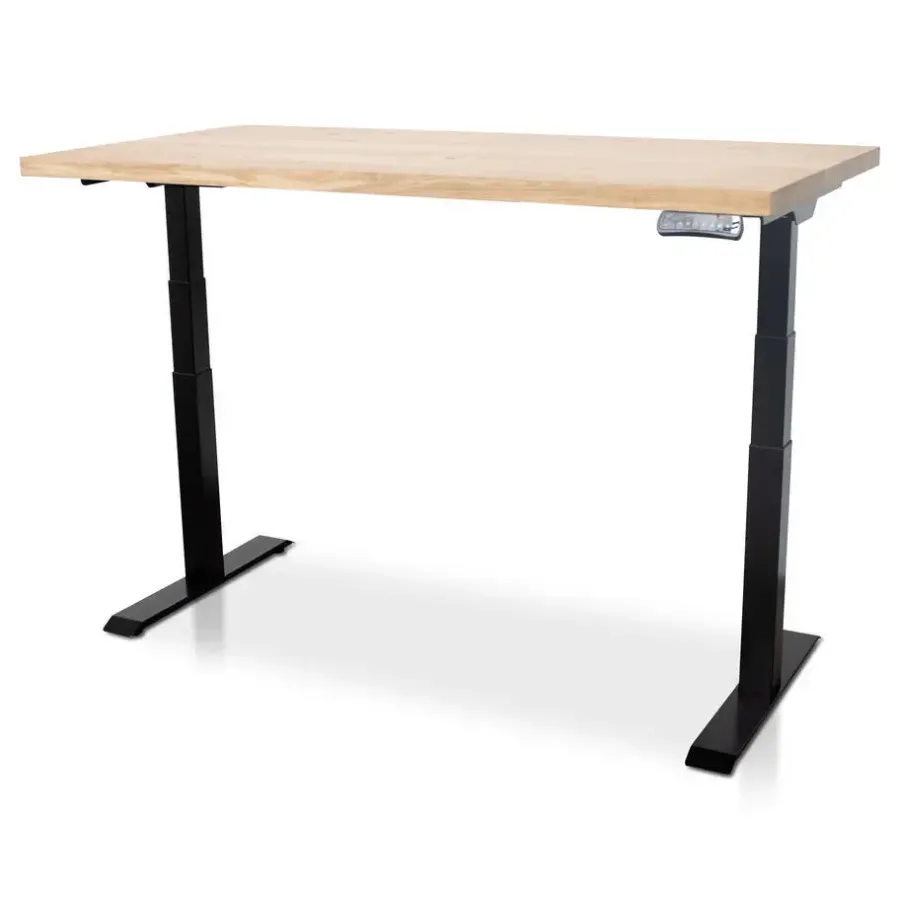 Zit-Sta-Bureaus-Lineaflex MRC MRC Zit-sta bureau massief eiken blad 160x80 zwart frame NEN-EN 527
