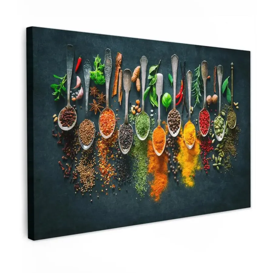 MuchoWow Canvas Schilderij 120x80cm Kruiden Specerijen Lepels
