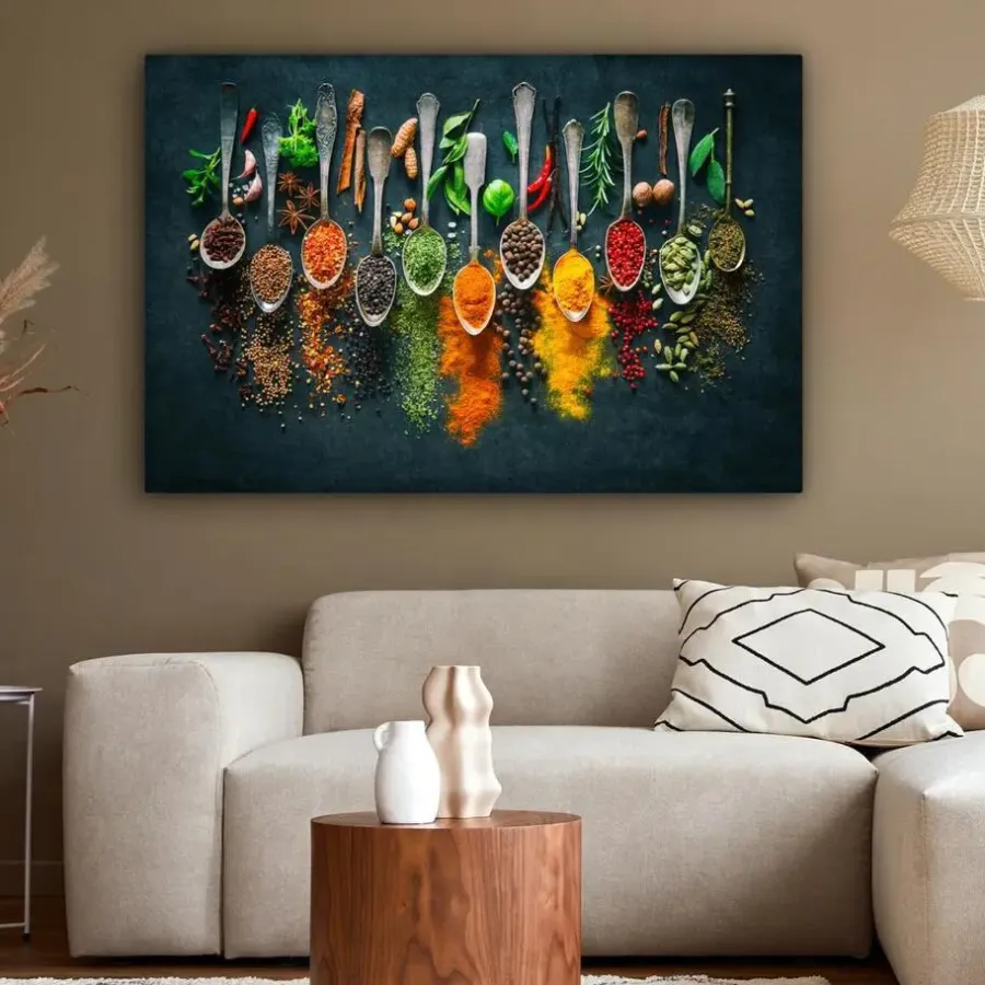 MuchoWow Canvas Schilderij 120x80cm Kruiden Specerijen Lepels