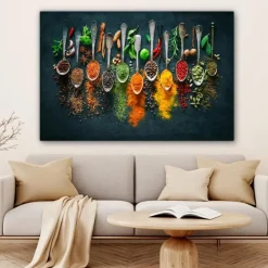 MuchoWow Canvas Schilderij 120x80cm Kruiden Specerijen Lepels