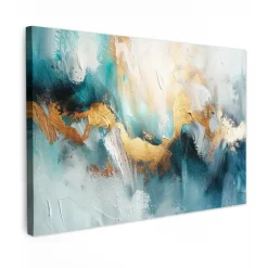 Schilderijen-MuchoWow Canvas Schilderij 90x60cm Abstract Kunst Gold Blauw