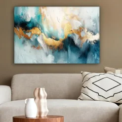 Schilderijen-MuchoWow Canvas Schilderij 90x60cm Abstract Kunst Gold Blauw