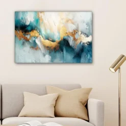 Schilderijen-MuchoWow Canvas Schilderij 90x60cm Abstract Kunst Gold Blauw
