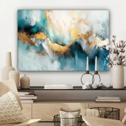 Schilderijen-MuchoWow Canvas Schilderij 90x60cm Abstract Kunst Gold Blauw