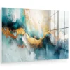 Schilderijen-MuchoWow Glasschilderij 90x60cm Abstract Kunst Gold Blauw