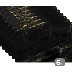 MuchoWow Placemat (6stuks) 45x30cm Marmer look Luxe Zwart Goud