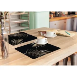 Placemats-MuchoWow Placemat (6stuks) 45x30cm Bladeren Planten Goud Zwart