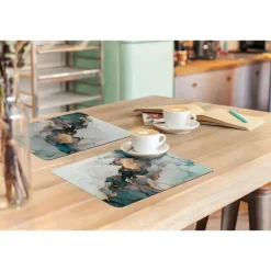 MuchoWow Placemat (6stuks) 45x30cm Marmer print Goud Blauw