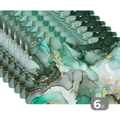 Placemats-MuchoWow Placemat (6stuks) 45x30cm Goud Marmer Groen Luxe