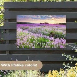 Tuindecoratie-MuchoWow Tuinposter 120x80cm Bloemen Lavendel Paars Lucht