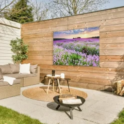 Tuindecoratie-MuchoWow Tuinposter 120x80cm Bloemen Lavendel Paars Lucht