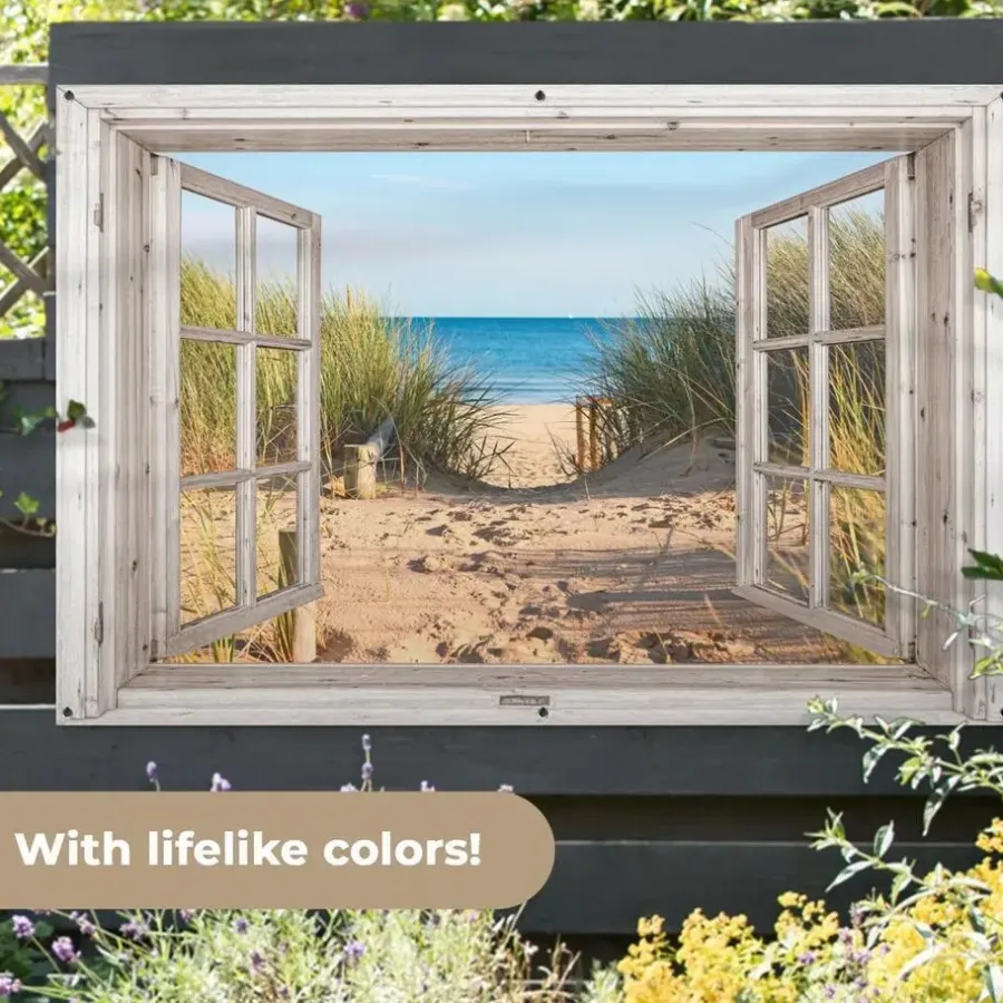 MuchoWow Tuinposter 180x120cm Doorkijk Strand Zee Duinen Zand
