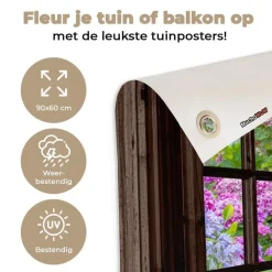 MuchoWow Tuinposter 90x60cm Hortensia Doorkijk Bloemen Paars