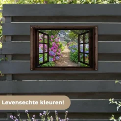 MuchoWow Tuinposter 90x60cm Hortensia Doorkijk Bloemen Paars