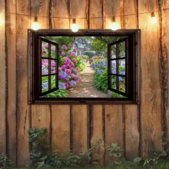 MuchoWow Tuinposter 120x80cm Hortensia Doorkijk Bloemen Paars