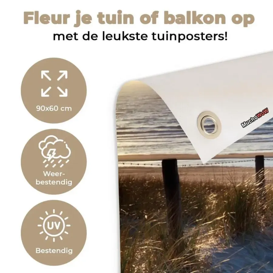 MuchoWow Tuinposter 90x60cm Strand Zee Nederland Duinen Zon