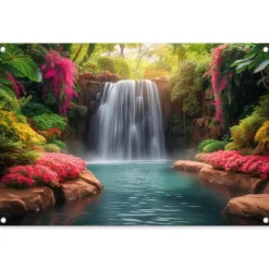 Tuindecoratie-MuchoWow Tuinposter 90x60cm Waterval Natuur Planten Jungle