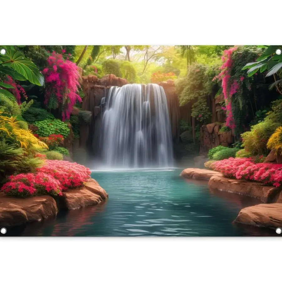 Tuindecoratie-MuchoWow Tuinposter 90x60cm Waterval Natuur Planten Jungle