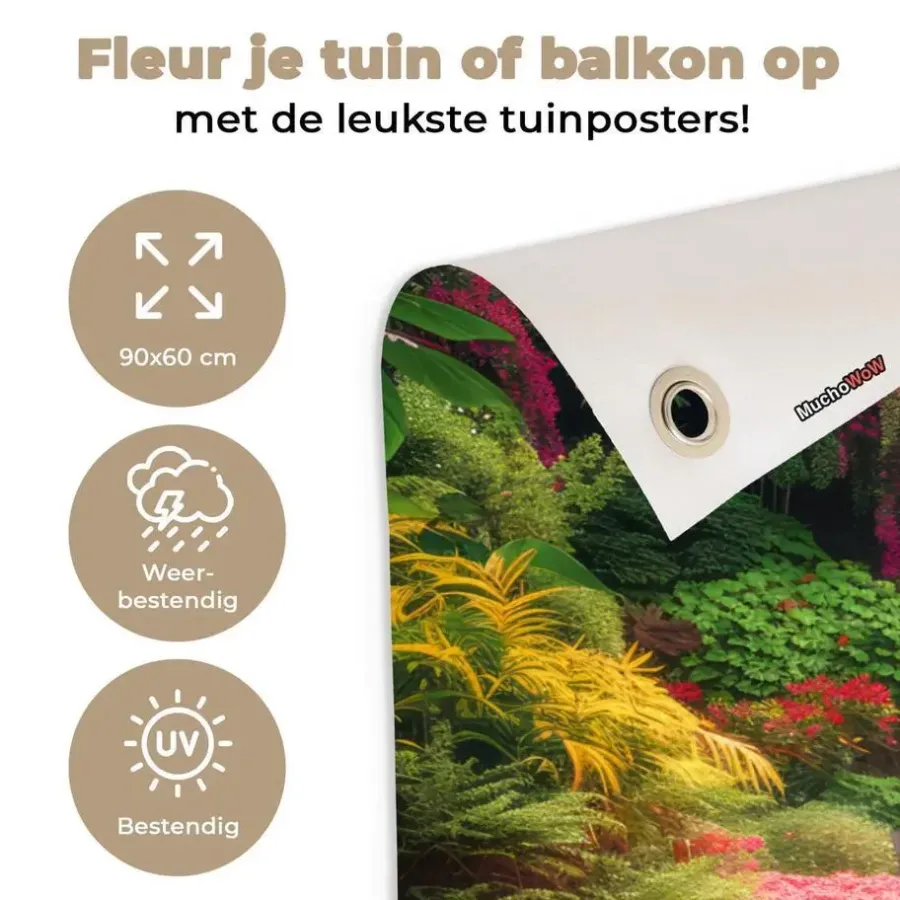 Tuindecoratie-MuchoWow Tuinposter 90x60cm Waterval Natuur Planten Jungle
