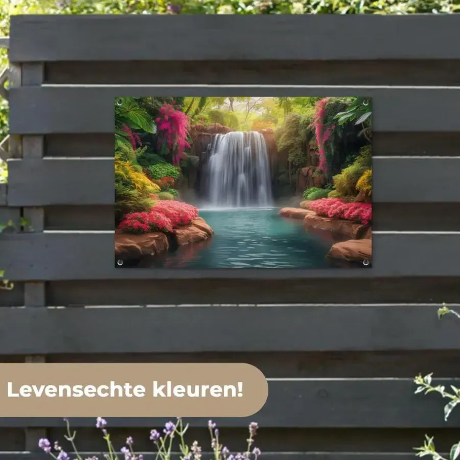 Tuindecoratie-MuchoWow Tuinposter 90x60cm Waterval Natuur Planten Jungle