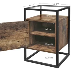 Merkloos Nachtkastje - uit hout en gehard glas - met kast - industriële stijl - Bruin