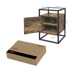 Merkloos Nachtkastje - uit hout en gehard glas - met kast - industriële stijl - Bruin