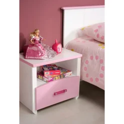 Leen Bakker Nachtkastje Kiki - 1 lade - wit/roze