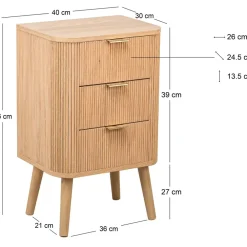 Nachtkastjes|Nachtkastjes-Nordlys Nachtkastje met 3 laden van natuurlijk hout