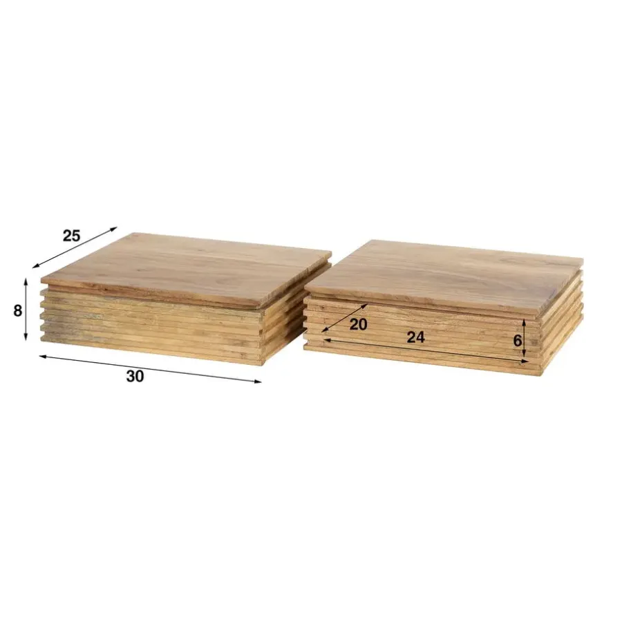 Giga Living Nachtkastje Naturel Acaciahout - Set van 2 - 30x25x8cm