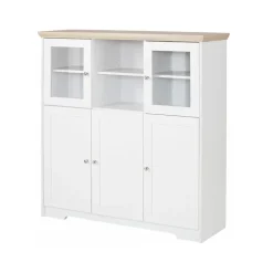Buffetkasten-Loft24 Nanna - Kast met 2 glazen deuren en 3 deuren in wit / eiken effect